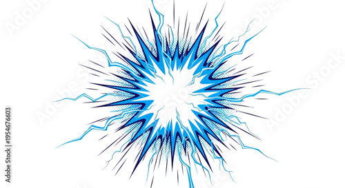 Blue Electric Energy Burst with Lightning Strikes