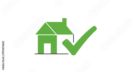 Green House Icon with Check Mark Symbol, Real Estate Approved Concept