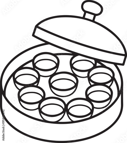 Vector illustration of an open tin container with 9 small round compartments