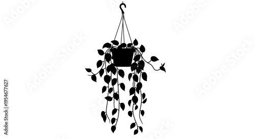 Vector hanging plant pot icon with leaves