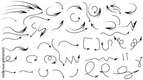 Hand-Drawn Thin Arrow and Line Elements Set