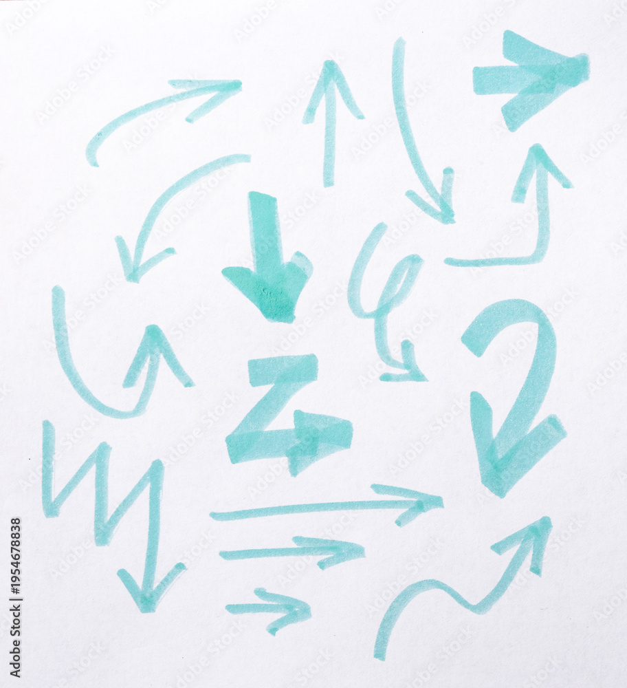 Obraz premium Hand-Drawn Teal Marker Arrows Set png