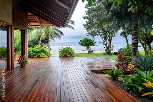 Relaxing oceanfront retreat tropical paradise photography serene environment wide angle view tranquility and nature