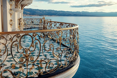 Elegant balcony overlooking serene waters coastal location architectural photography scenic view luxury design