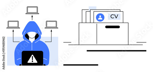 Cybersecurity concept. Cybersecurity risks with hacker activity and online data breach visuals. Cybersecurity enhancing safe digital storage and personal data protection. For IT, network defense