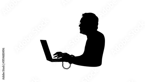 Computer addiction, black isolated silhouette