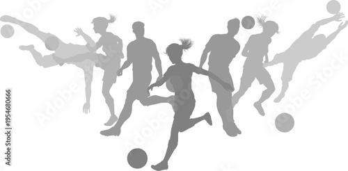 Soccer football player male and female silhouette outlines men and women group
