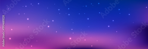 Pastel sky gradient background featuring fluffy clouds and twinkling stars. Dreamy blue sunset scene with soft light transitions and magical fairy-tale ambiance perfect for fantasy designs.