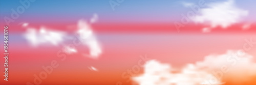 Pastel gradient sky background with soft clouds at sunset. Dreamy abstract backdrop featuring purple and blue hues for magical fairy tale designs. Vector Illustration.