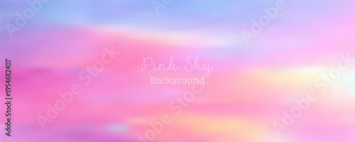 Soft pastel gradient sky with pink fluffy clouds at sunset. Abstract cloudy backdrop featuring gentle evening light and dreamy atmospheric textures. Vector Illustration.