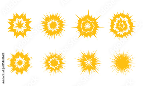 Yellow starburst explosion shapes collection comic book flash bubbles for sales promotions and advertising