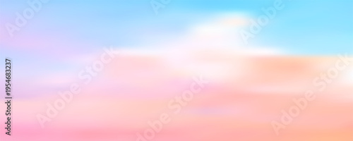 Pastel rainbow gradient sky with fluffy clouds creates dreamy background perfect for princess-themed designs, soft cartoon aesthetics, and magical fairytale atmospheres.