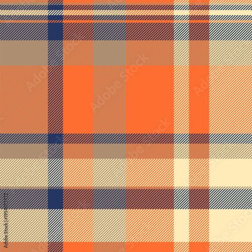 Multi plaid fabric check, pop tartan pattern textile. Inspiration texture seamless vector background in orange and light colors.
