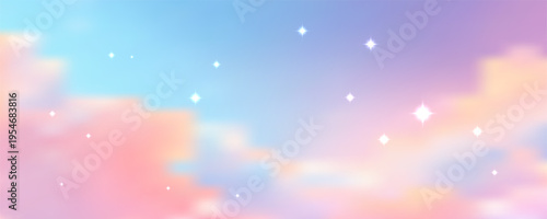 Soft pink and blue gradient sky background features evening clouds and starlight creating magical sunset scenery ideal for cute cartoon illustrations and fairytale compositions.