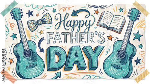 Hand drawn Father's Day sketch on crumpled paper