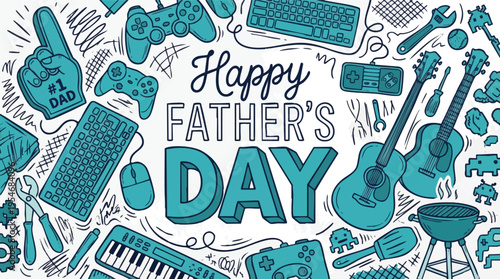 Gaming and Tech Father's Day doodle with keyboard