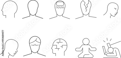 Set of 10 head and face line icons vector