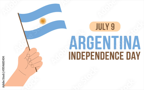 Hand Holding Argentina Flag Celebrating Independence Day July 9th Stock Illustration