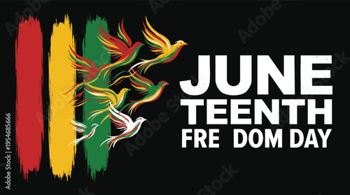 Juneteenth Freedom Day poster with artistic bird silhouettes