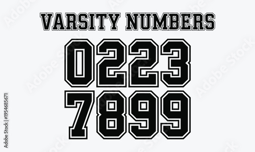 Varsity Numbers Sports Font Vector Set with Collegiate Block Numeral for Jersey Athletic Design