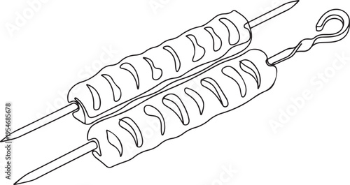 Vector illustration of two sausage skewers