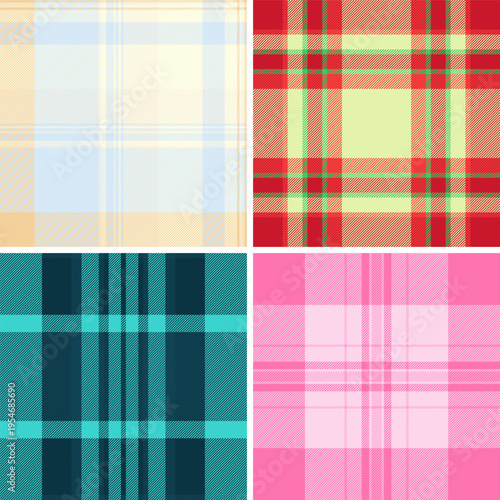 Plaid pattern set optimized for lookbooks and catalogs. Strong tartan rhythm highlights childrens collections. Vector scalability enables size freedom.