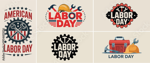 Labor Day Symbols and Tools Collection Patriotic & Industrial Graphics