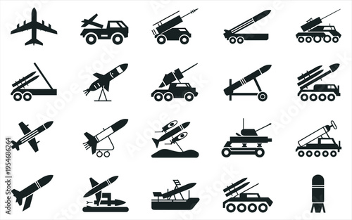 Military Missile and Aircraft Icons CollectionVector Graphics