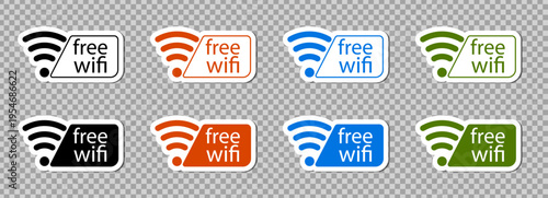 Wifi zone signal with free password vector and cool icon logo. Sticker sign symbol with router wave wlan and fi set round. Signage spot wifi with area label free and access poster password