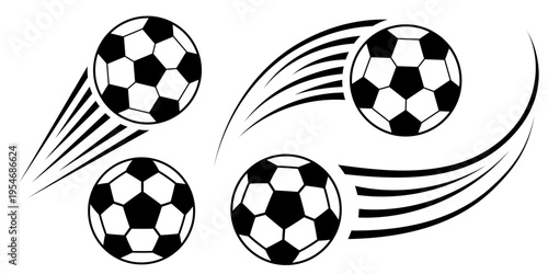 Soccer ball football icon set vector, through sport and world cup 2026 graphic