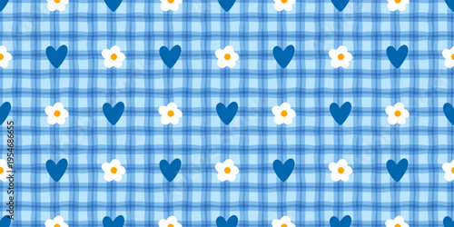 Valentines flower bow with kawaii spring floral for seamless cute pattern. Heart fruit illustration with coquette stripe color for wallpaper love pink. Checkered ribbon valentines with tiny.