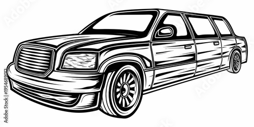 Luxury Limo Stretch Limousine Monochrome Line Art Illustration