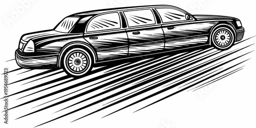 Luxury Stretch Limousine Monochrome Speed Line Illustration