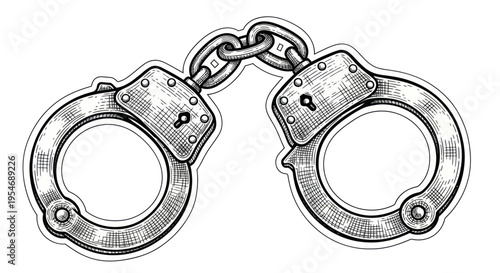 Vintage Handcuffs Illustration, Symbol of Arrest, Justice, and Confinement