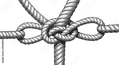 Intricate Rope Knot Connection and Intertwined Loops