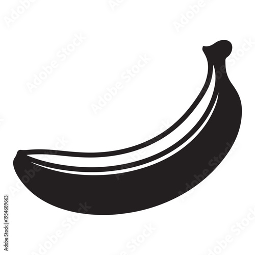 A simple black graphic depicts a curved banana shape presenting a striking silhouette