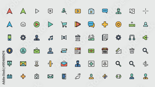Collection of colorful, flat-style icons for web and mobile use