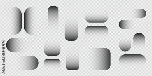 Abstract rounded shadow shapes set. Soft neumorphic depth overlays for modern UI, app interfaces and web design