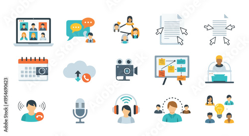 Collection of flat design vector illustrations with meeting and communication themes