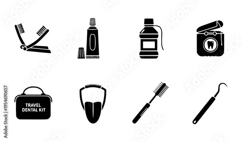 Grid-based travel toothbrush and compact oral care icon pack