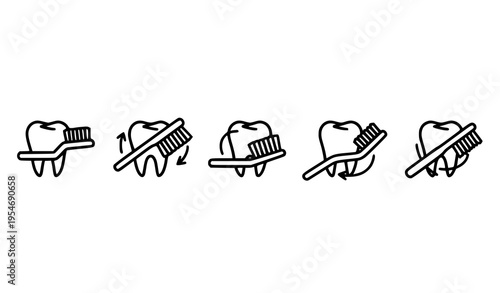 Step-by-step tooth brushing motion icons for proper oral hygieneStep-by-step tooth brushing motion icons for proper oral hygiene