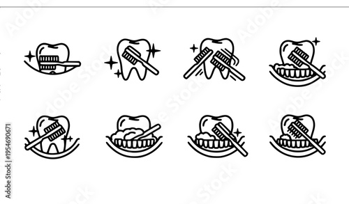 Grid-based tooth brushing motion and angle icons for oral hygiene education