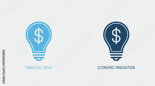 Minimalist light bulb with dollar sign icons, solid blue styles, symbolizing financial ideas, economic innovation, creativity, progress, growth.