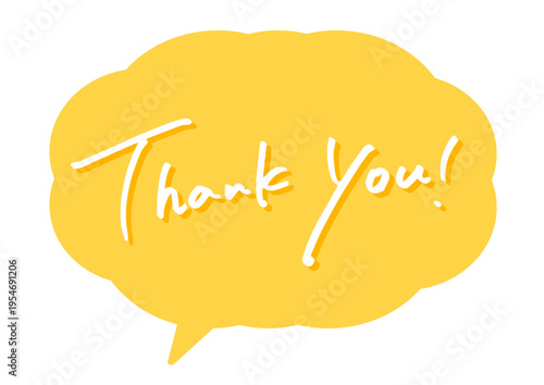 Yellow speech bubble Thank You handwritten lettering playful minimal design