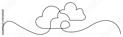 Continuous one line drawing of clouds in minimalist style for modern design