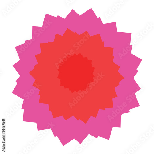 Abstract Layered Pink and Red Jagged Flower Shape on White Background