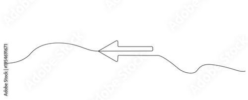Continuous one line drawing of a left pointing arrow on a wavy line