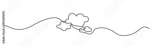Minimalist continuous line drawing of clouds in the sky banner