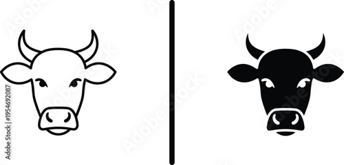 A simple illustration of a cow's head in black and white