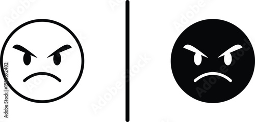 A frustrated face icon with two different color variations shown side by side